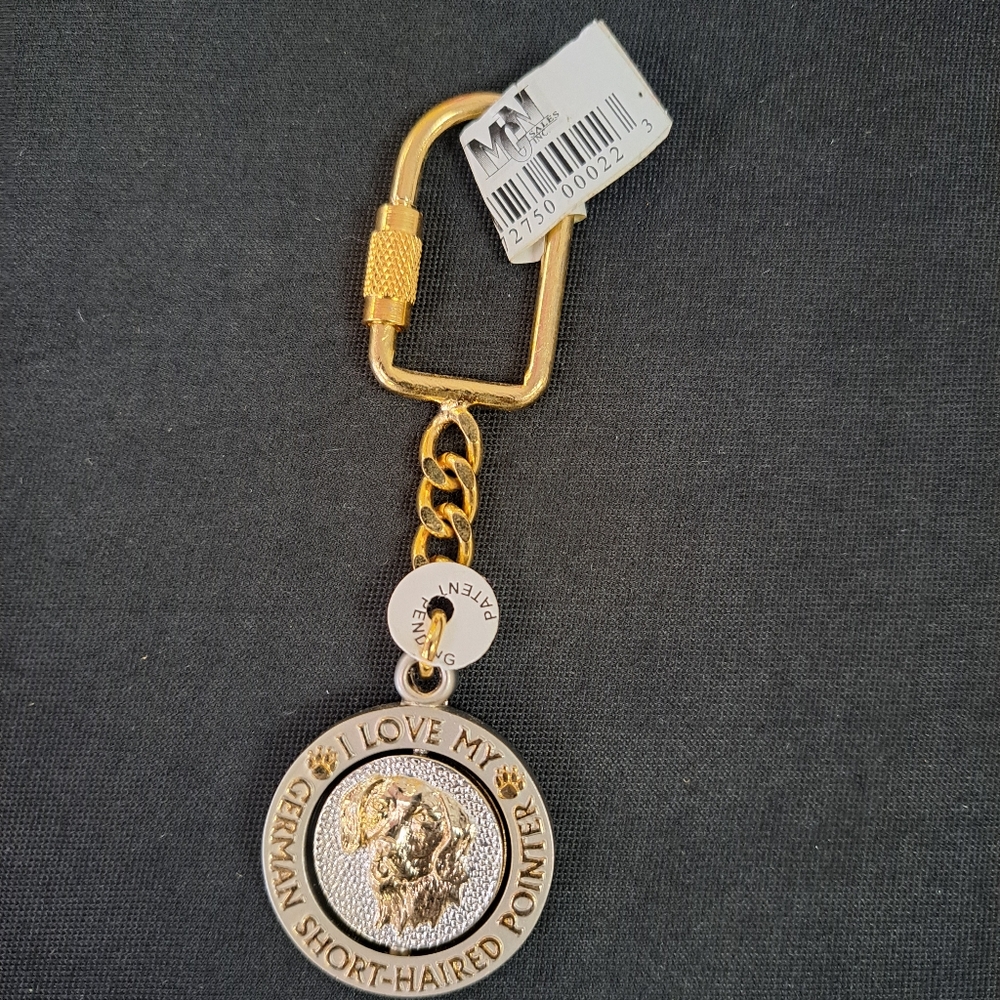 German Short Haired Pointer Spinning Goldtone Keychain NEW